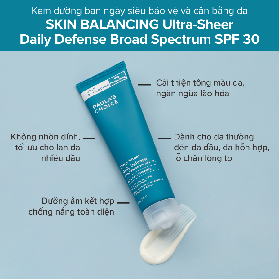 Kem Dưỡng Chống Nắng Paula’s Choice Skin Balancing Ultra-Sheer Daily Defense Broad Spectrum SPF 30 60ML