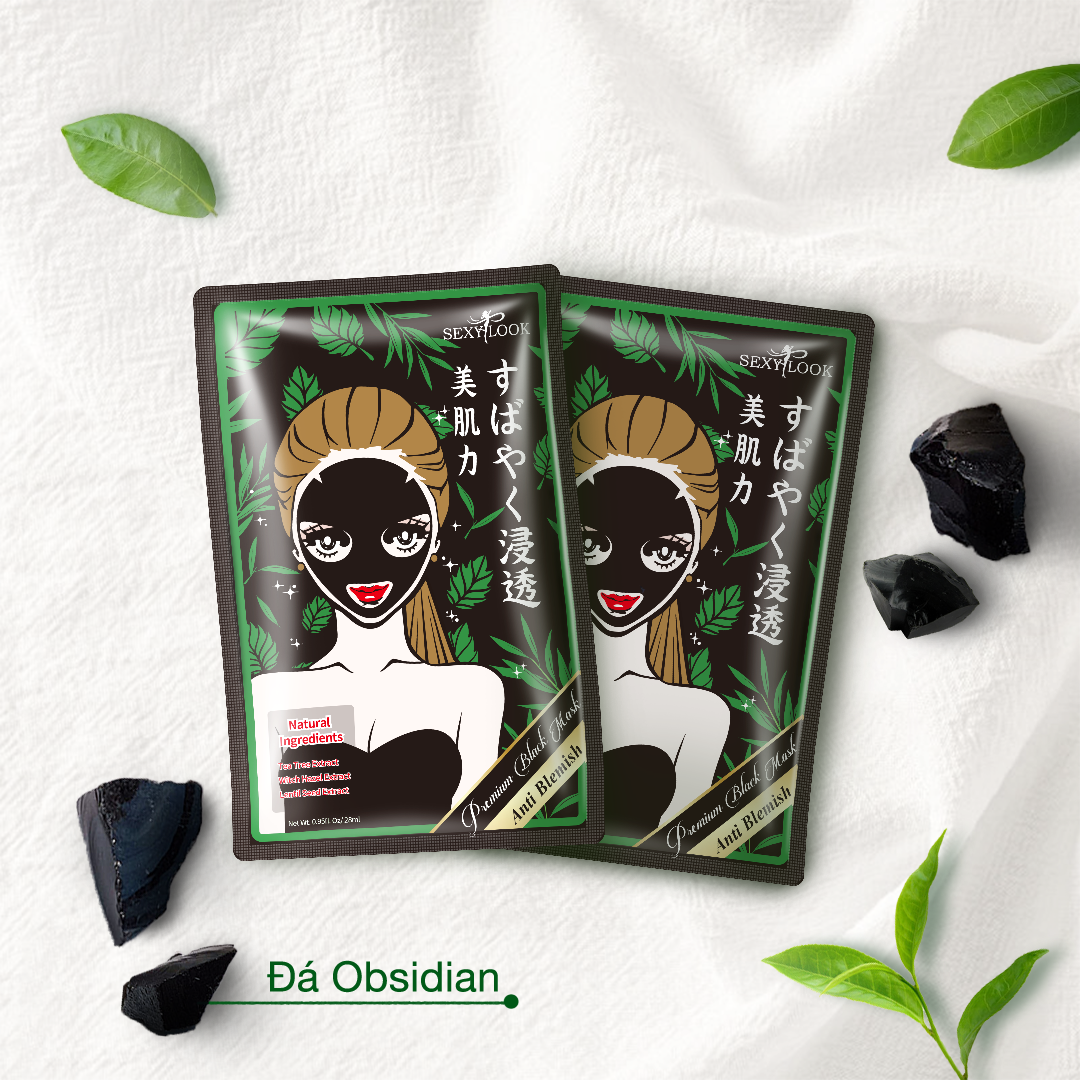 Mặt nạ tràm trà SexyLook Tea Tree Anti Blemish Black Facial Mask có thành phần đá Obsidian giúp thanh lọc da