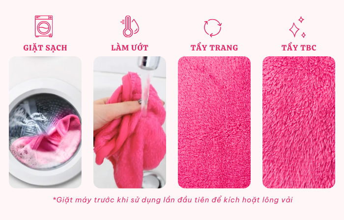 Cách sử dụng khăn tẩy trang Makeup Eraser Mini Pink 