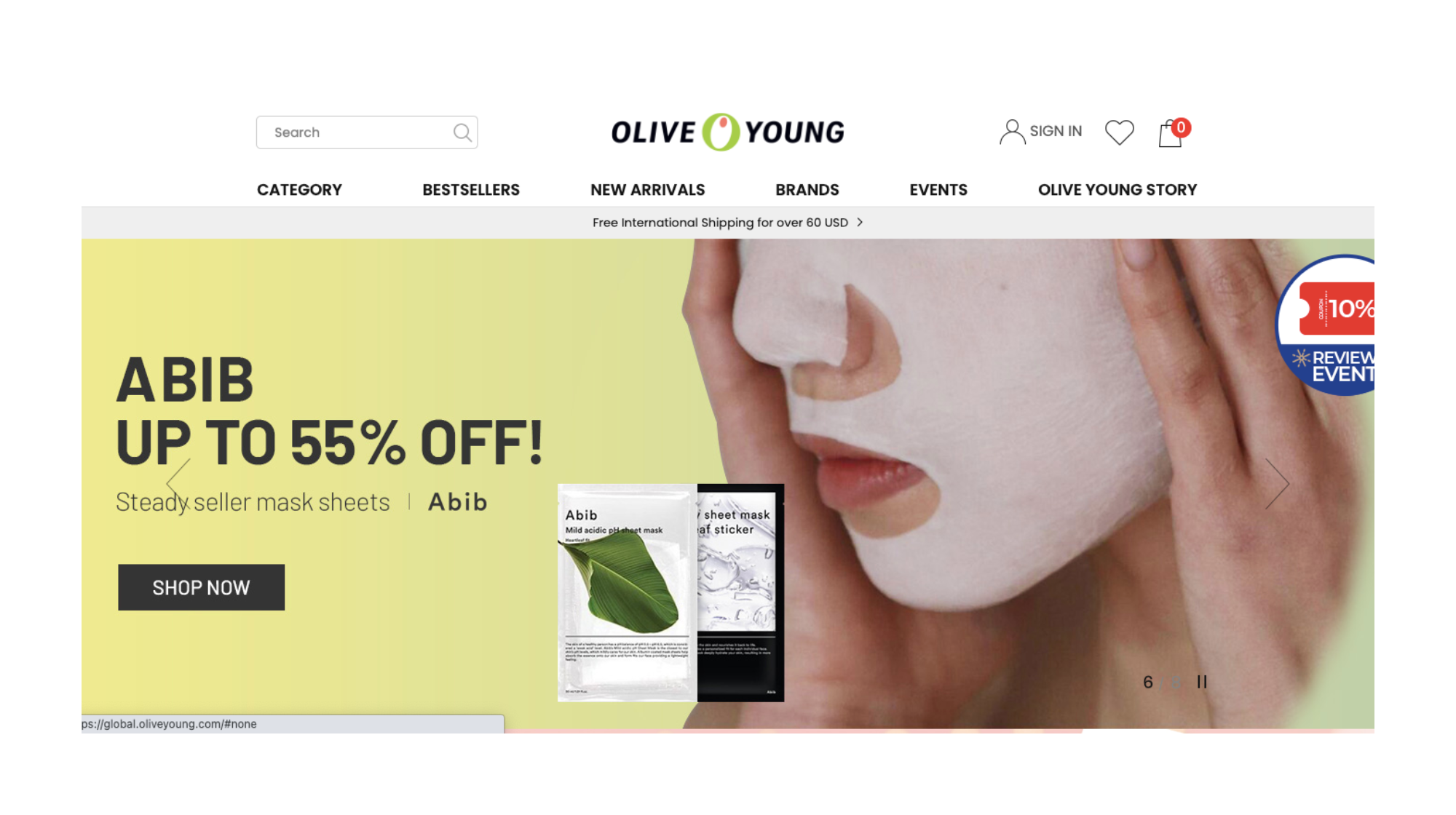 Website của Olive Young Global